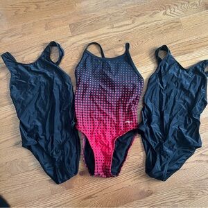 Sporti Molecule Thin Strap One Piece Swimsuit Size 30 and Two Black Suits L